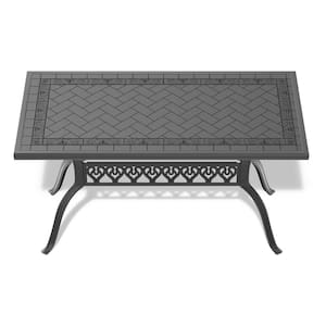 59.05 in.W x 35.43-inch H Cast Aluminum Patio Outdoor Dining Table With Black Frame and Carved Texture on the Tabletop