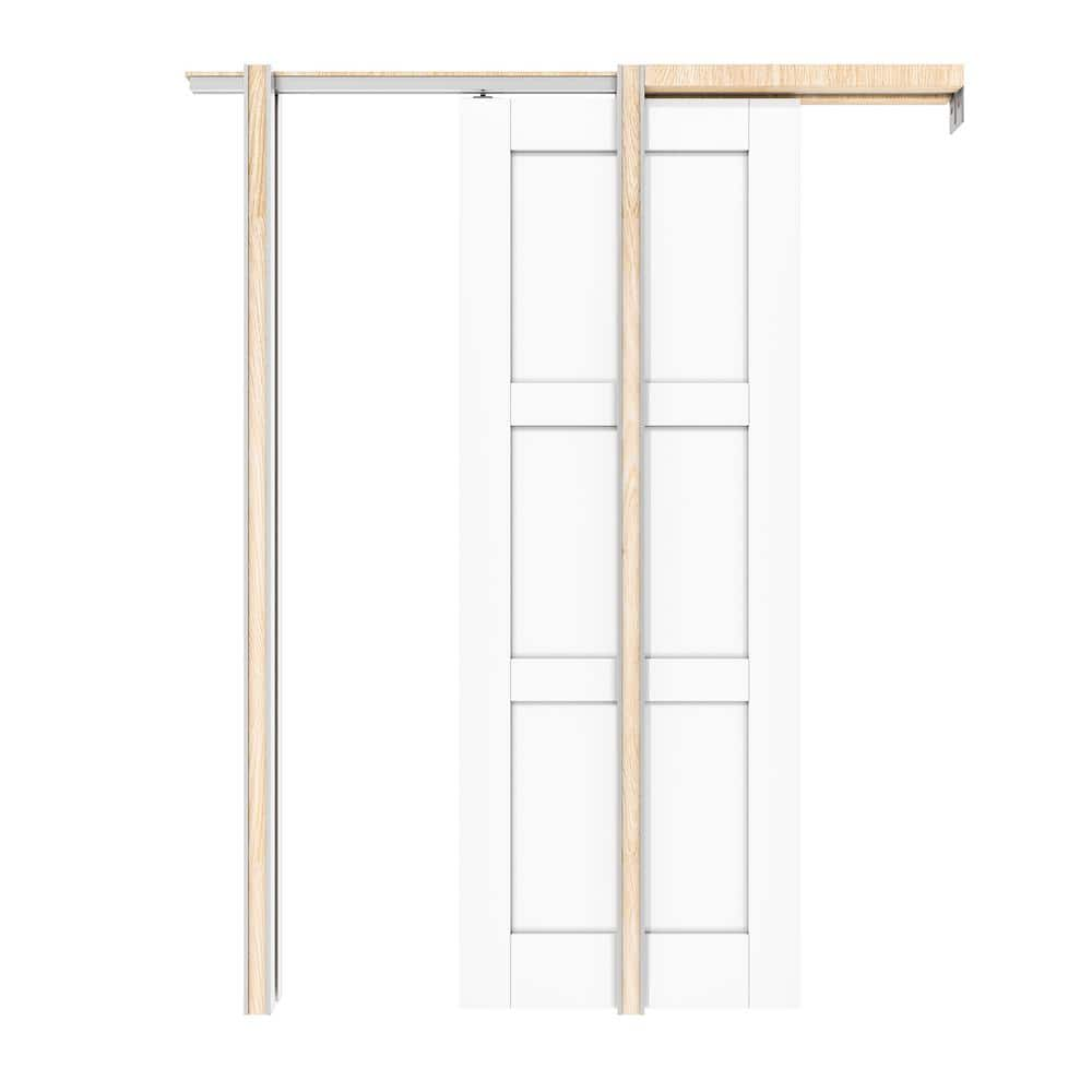 Ark Design 30 In X 80 In Paneled 3 Lite White Primed Mdf Pocket Sliding Door With Pocket Door 2763