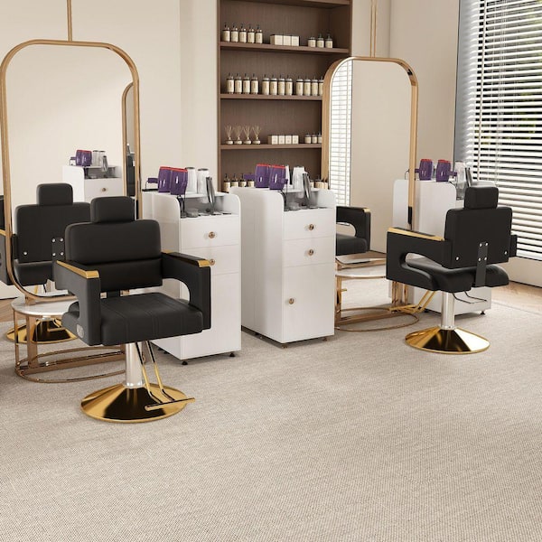 PU Leather Reclining Hydraulic Barber Chair in Black Glod 360