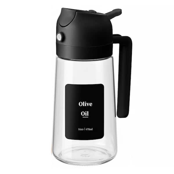 16 oz. Glass Black Olive Oil Dispenser and Sprayer Bottle 470ml