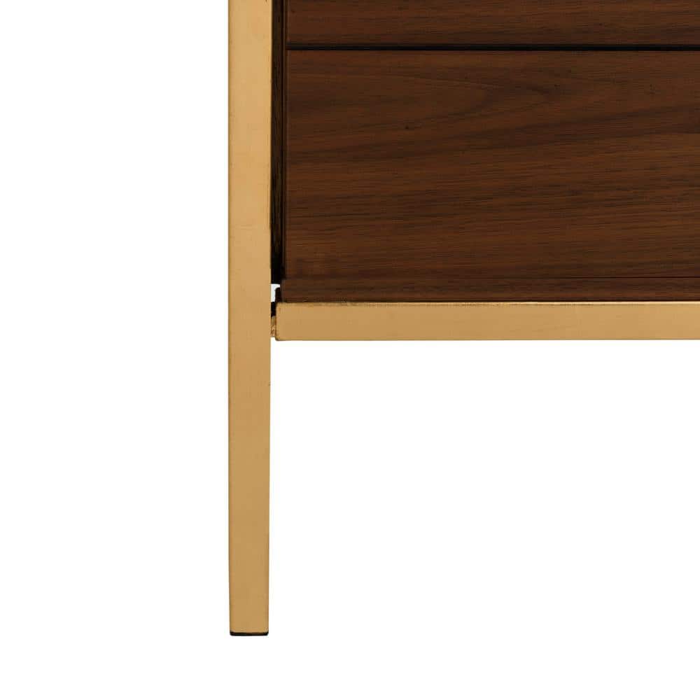 Mateo Gold and Walnut 4-Tier Etagere with Drawer