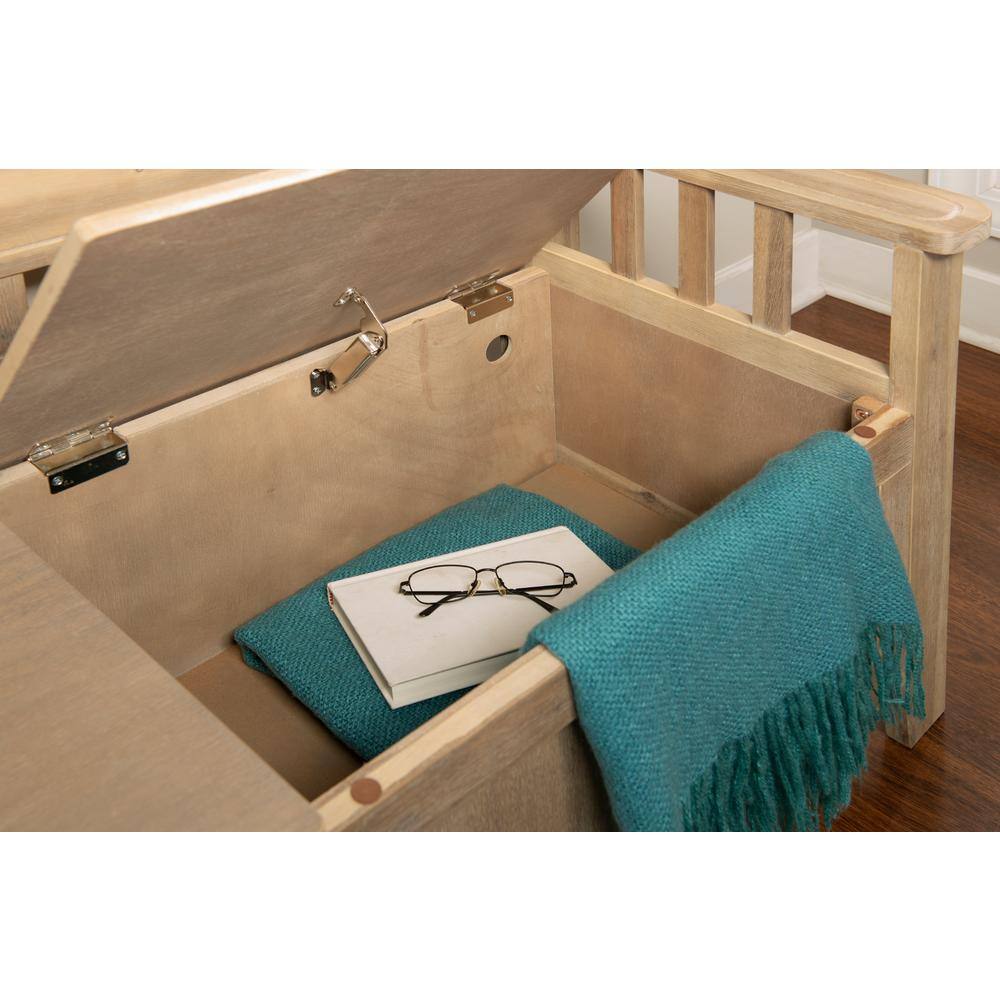 Rustic Iris 52" Natural Wash Wood Storage Bench with Split Seat