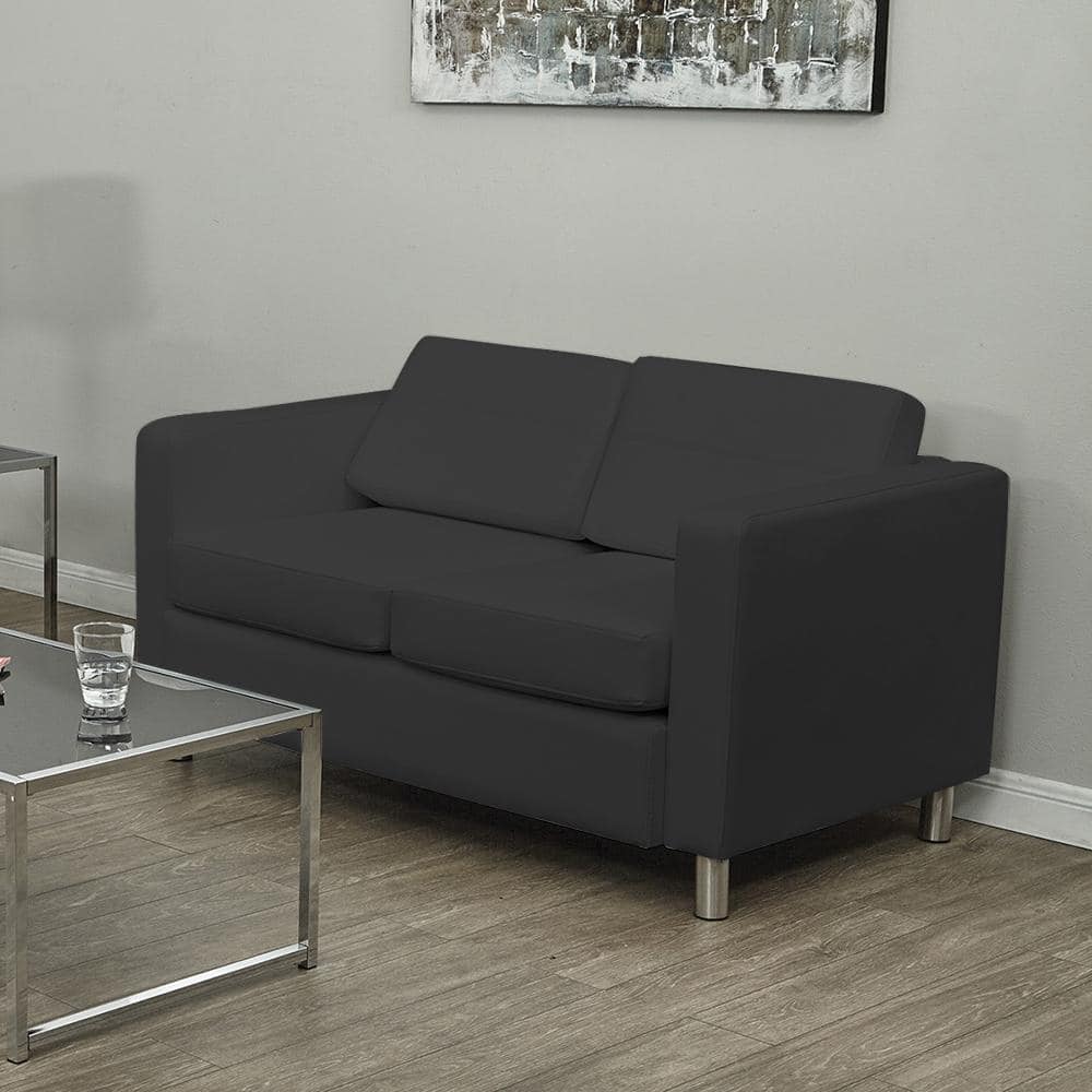 Pacific Black Faux Leather Loveseat with Silver Legs