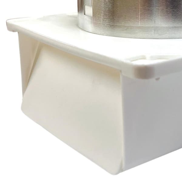 4, White, Polypropylene Molded Plastic, Under Eave, Sheet Metal Exhaust  Vent W/Back Draft Damper and Connecting Ring