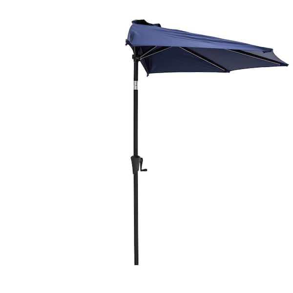 C-Hopetree 9 ft. Aluminum Market Push Button Tilt Half Patio Umbrella in Navy Blue Solution Dyed Polyester