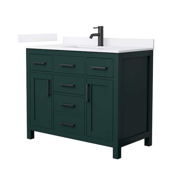 Wyndham Collection Beckett 42 in. Single Freestanding Green Bath Vanity with White Quartz Top (Assembled)