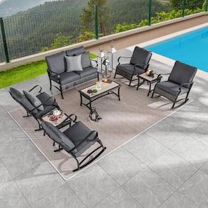 8-Piece Metal Patio Conversation Set with Gray Cushions