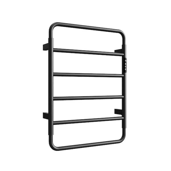 6-Bars Plug Electric Heated Towel Warmer Wall Mount in Hardwired Black, Smart Temperature Control, Digital Display
