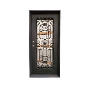 38 in. x 81 in. 1-Panel Right-Hand/Inswing Operable Straight Frosted Glass Dark Bronze Finished Iron Prehung Front Door