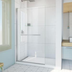 Aqua-Q Swing 39-1/2 in. W x 72 in. H Pivot Frameless Shower Door in Brushed Nickel with Clear Glass