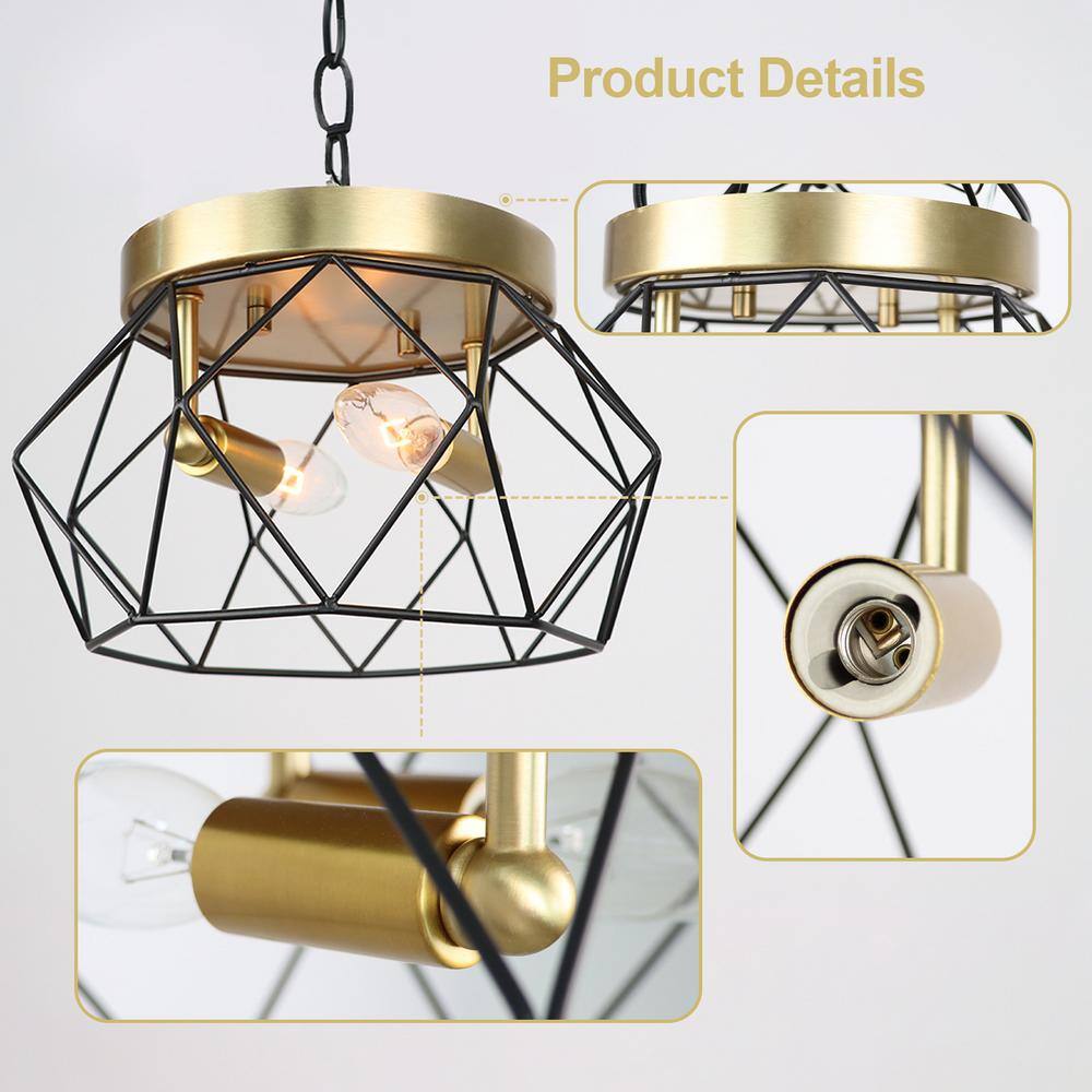 Gold and Matte Black Metal Cage Flush Mount Ceiling Light