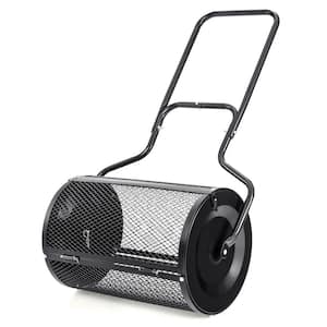 24 in. 2.7 cu. ft. Capacity Handheld Metal Mesh Peat Moss Spreader with Upgrade Side Latches and U-Shape Handle in Black