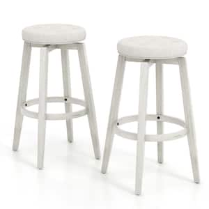 30 in. Beige Wood Swivel Bar Stool Counter Stool with Upholstered Seat (Set of 2)