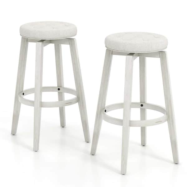 Costway 30 in. Beige Wood Swivel Bar Stool Counter Stool with Upholstered Seat (Set of 2)