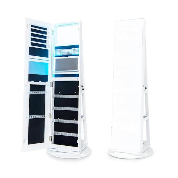 White Standing Jewelry Cabinet with Adjustable LED Lights