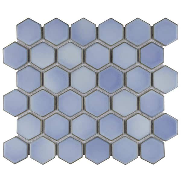 Merola Tile Hudson Due 2" Hex Frost Blue 10-7/8 in. x 12-5/8 in. Porcelain Mosaic Tile (9.7 sq. ft./Case)