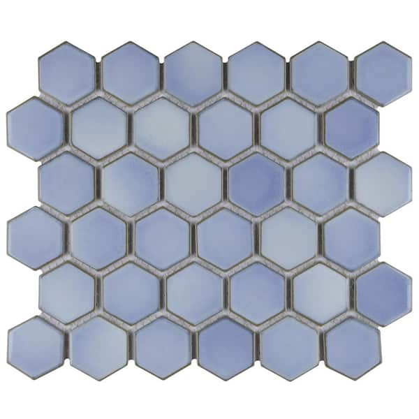 Merola Tile Hudson Due 2" Hex Frost Blue 6 in. x 6 in. Porcelain Mosaic Take Home Tile Sample