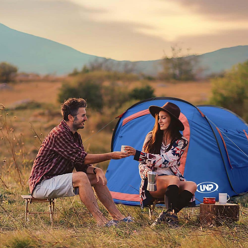 Blue 2-Person Portable Camping Tent with Carry Bag
