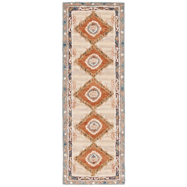 Aspen 2 ft. x 7 ft. Brown/Blue Border Aztec Runner Rug