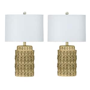 Pair of 24 in. Antique Beige Indoor Table Lamps with Decorator Shade