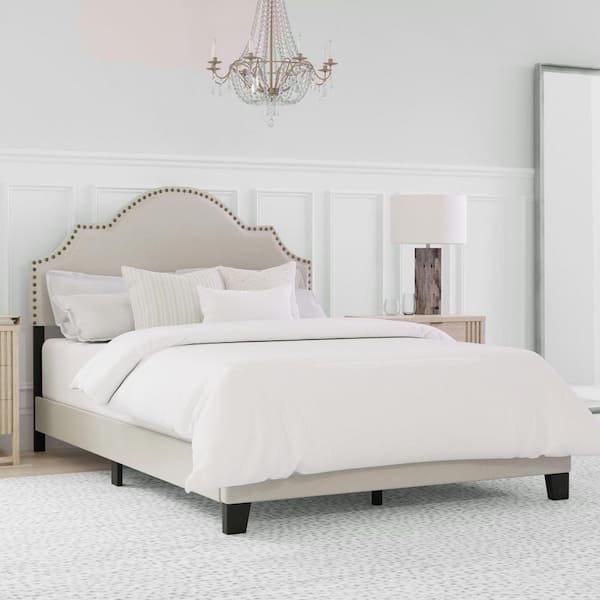 Hillsdale Cynthia Beige Full Upholstered Bed with Nailhead
