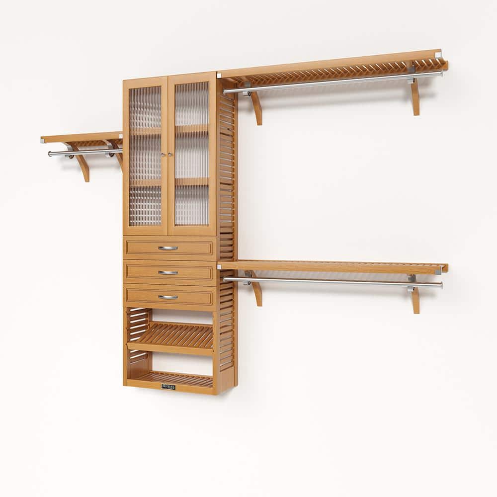 72 in. W - 120 in. W Honey Maple Reach in with 3 Drawers and Glass Door 12 in. Shelf Wood Closet System price history on PriceWatchPro