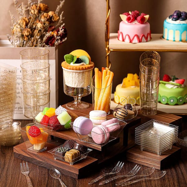 400-Piece Dessert Cups Spoons Forks Set, Plastic Parfait Cups Disposable Spoon Forks for Party Serving, Gold