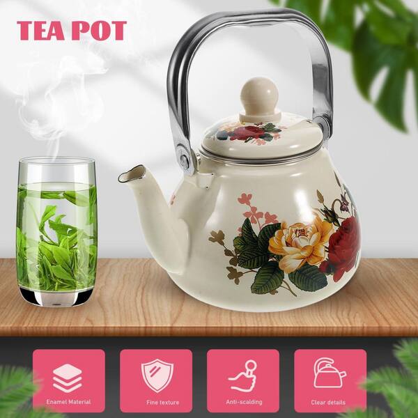 LAIFUCAM Enamel Flowered Tea Kettle Ceramic Handle Whistling