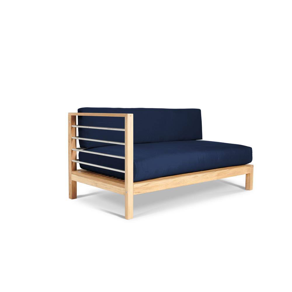 Leon 3Piece Teak Outdoor Sectional Set with Sunbrella Navy Cushion CMS