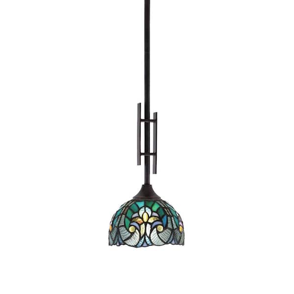 Unbranded Ontario 60-Watt 1-Light Dark Granite Stem Hung Mini Pendant Light with Cypress Glass Shade and No Bulb Included