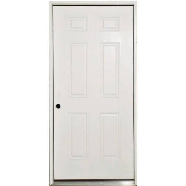 Steves & Sons 32 in. x 80 in. Element Series 6-Panel White Primed Right-Hand Steel Prehung Front Door