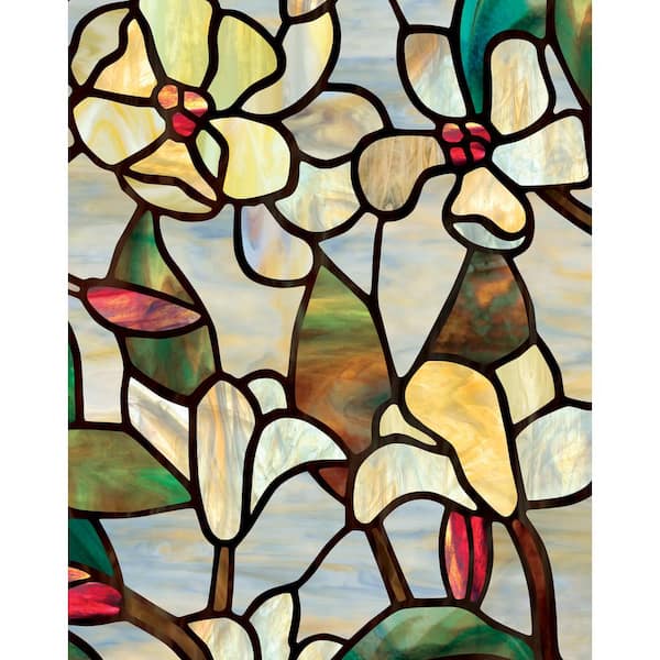 New SUMMER MAGNOLIA Privacy Stained Glass Decorative Window Film Floral Decor 
