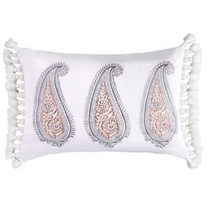 Tamsin Grey, Taupe, Off-White Embroidered Paisley 20 in. x 14 in. Throw Pillow