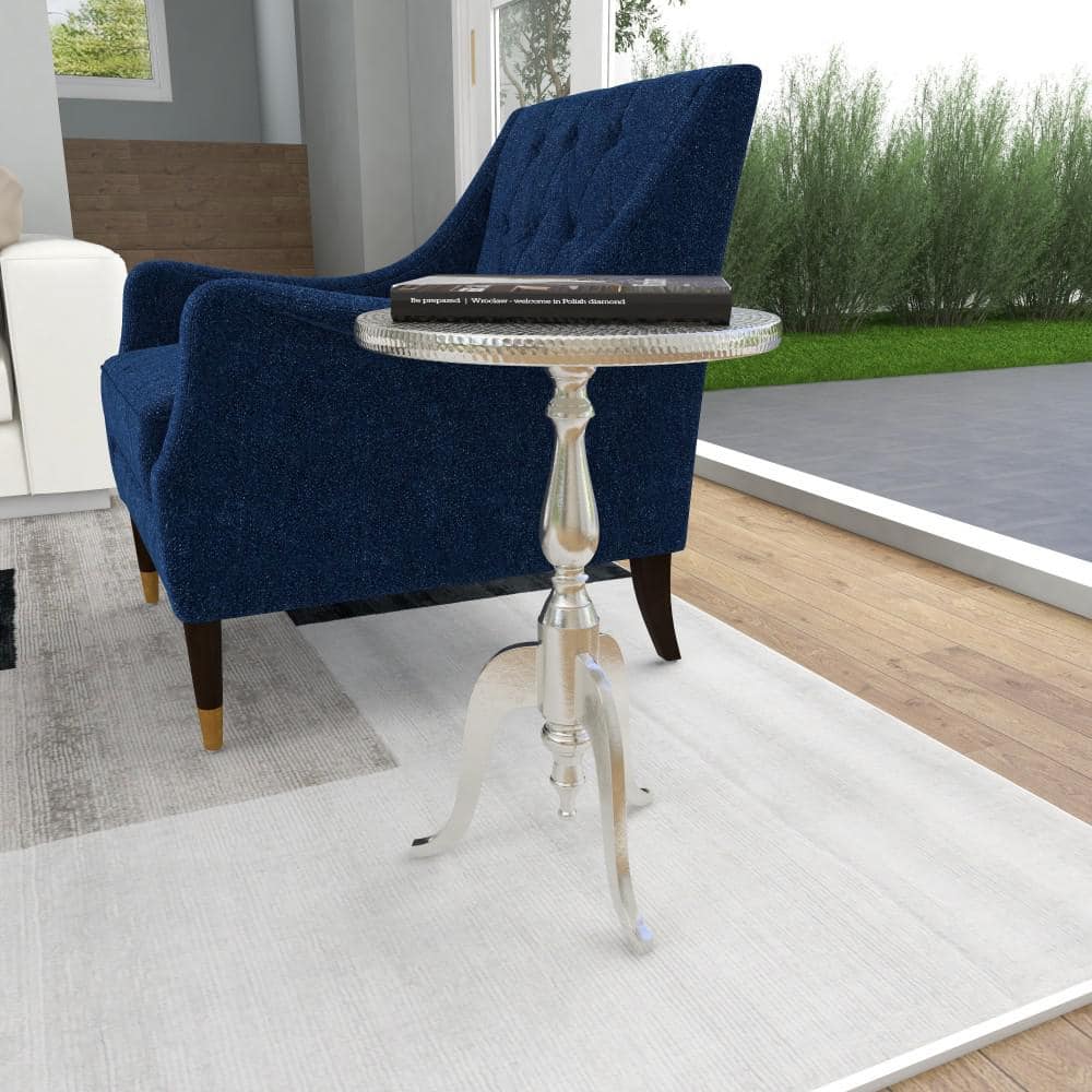 Elegant Silver Aluminum Round Pedestal Accent Table - 15" x 22"