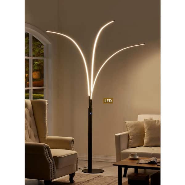 Aurora 39-Watt LED 92" Matt Black Arched Floor Lamp with Touch Dimmer