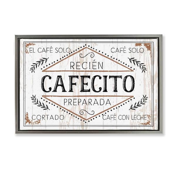 Stupell Industries Cafe Coffee Shop by Kim Allen Gray Floater Frame Food Graphic Art Print 21 in. x 31 in.