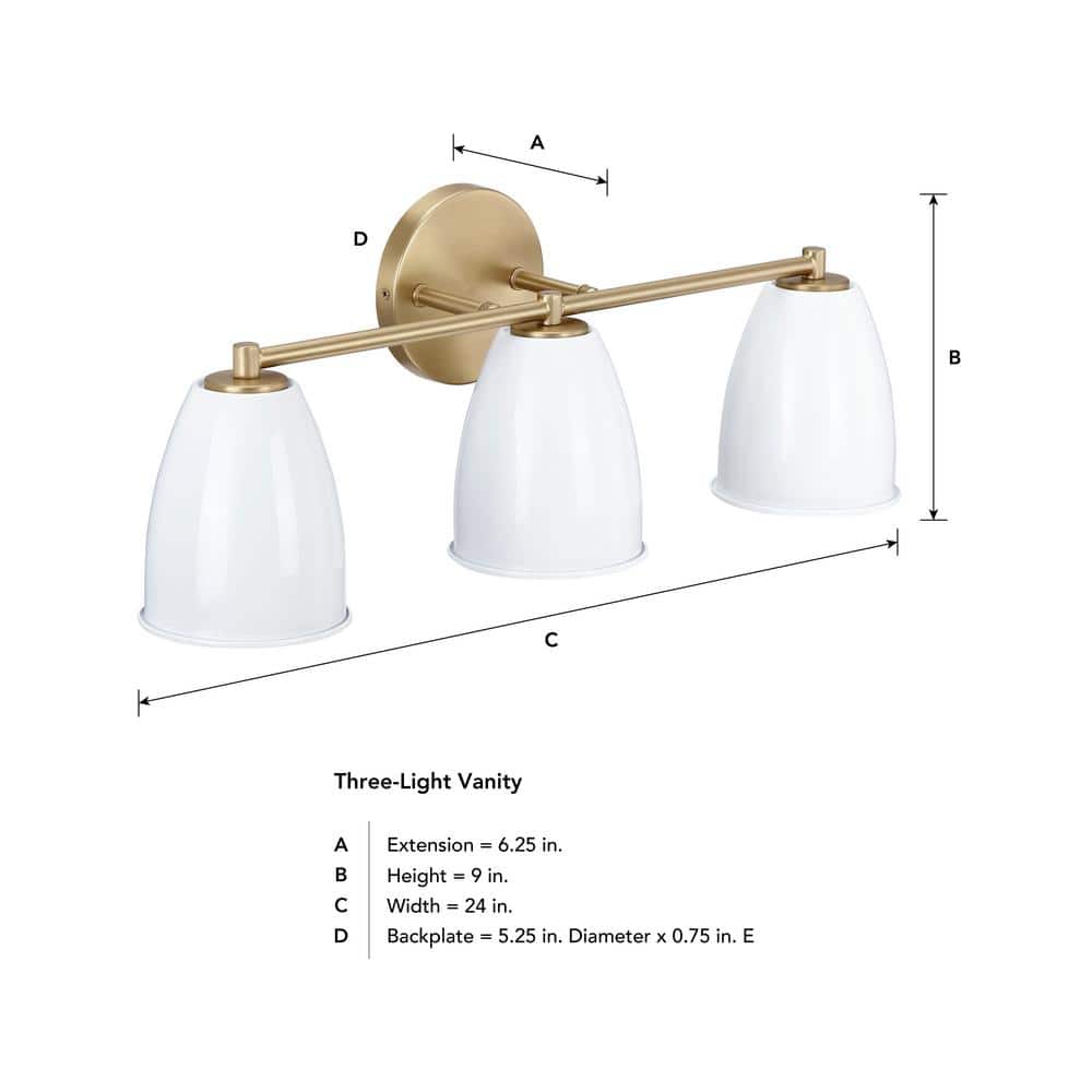 Bilba Brushed Gold 3-Light Vanity with Metal Shades