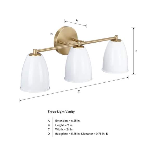 Designers Fountain - Biba 24 in. 3-Light Brushed Gold Modern Vanity Light with Ice Mist Metal Shades