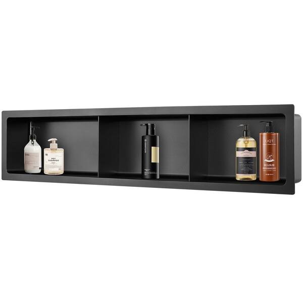 HEX 8 in. W x 36 in. H x 4 in. D Black Shower Niche Set of 1-Piece in Stainless Steel