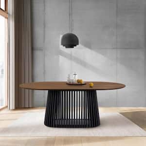 Pasadena Contemporary Brown/Black Walnut Wood Veneer 79 in. Pedestal Base Oval Dining Table - Seats 6
