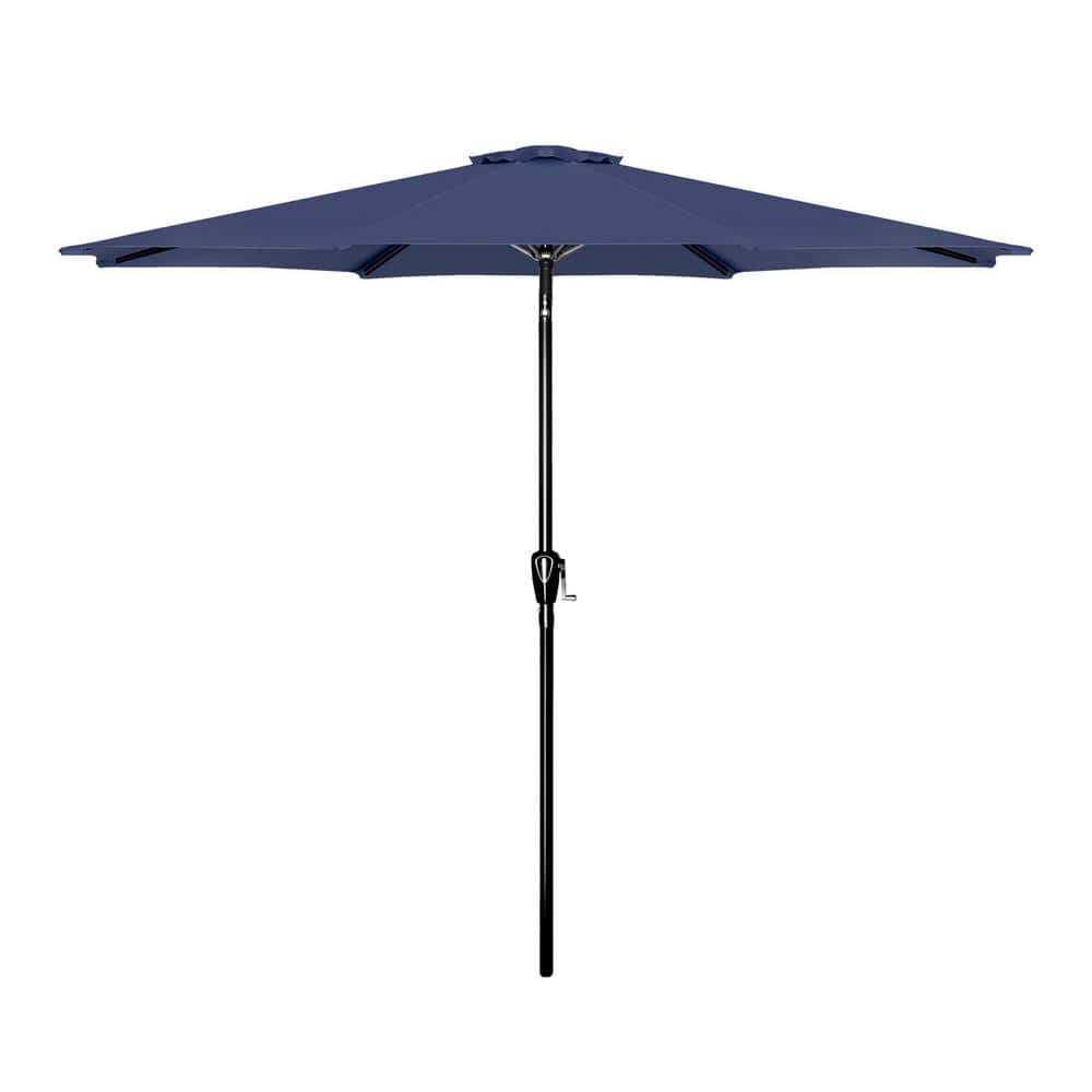9 ft. Stainless Steel Crank Market Patio Umbrella in Dark Blue with Button 