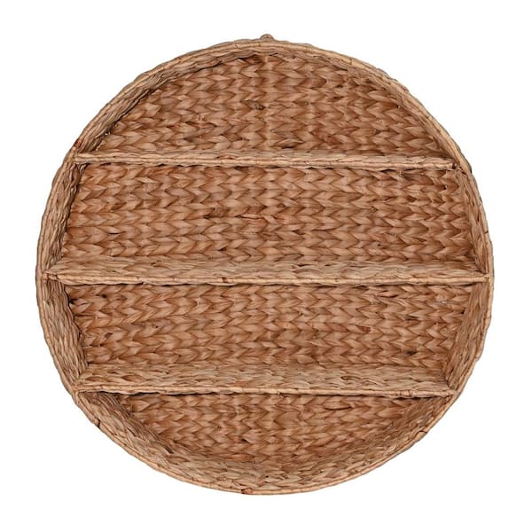 happimess Annulus 24.5 in. W x 6 in. D 3-Shelf Circular Handwoven Hyacinth Decorative Wall Shelf Rack, Natural