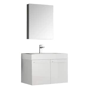 Vista 30 in. Vanity in White with Acrylic Vanity Top in White with White Basin and Mirrored Medicine Cabinet