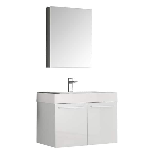 Fresca Vista 30 in. Vanity in White with Acrylic Vanity Top in White with White Basin and Mirrored Medicine Cabinet