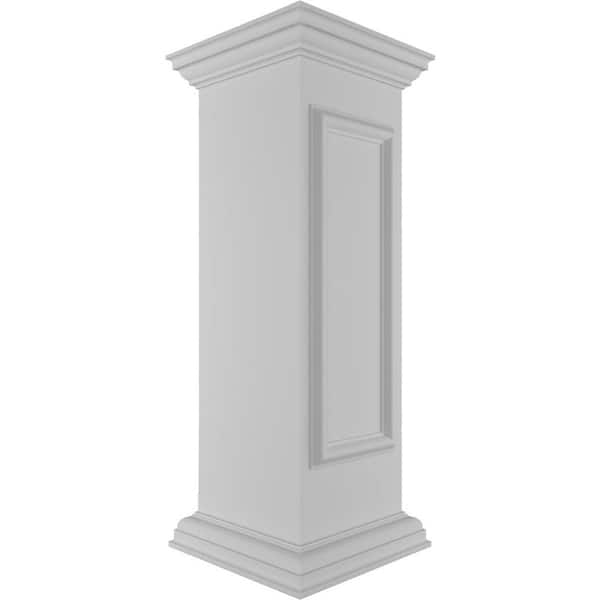 Ekena Millwork Straight 40 in. x 12 in. White Box Newel Post with Panel, Peaked Capital and Base Trim (Installation Kit Included)