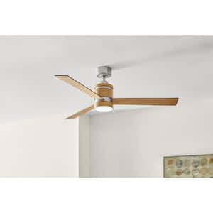 Pavilion 56 in. Indoor Satin Nickel Ceiling Fan with Adjustable White Integrated LED with Remote Included
