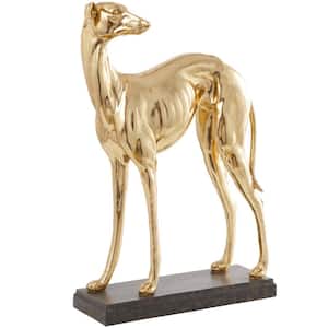 25 in. Gold Resin Tall Greyhound Dog Sculpture with Brown Base