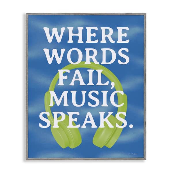 Stupell Industries Words Fail Music Speaks by Seven Trees Design Gray Framed Typography Giclee Art Print 14 in. x 11 in.