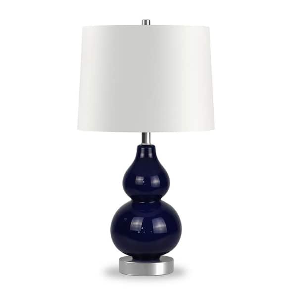 Meyer&Cross Katrina 21 in. Navy Blue Glass and Satin Nickel Petite Table Lamp with Fabric Shade