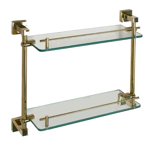 Barclay Products Jordyn 17 in. W Double Shelf in Glass and Polished Brass